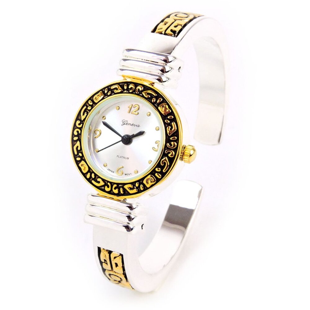 2Tone Western Style Decorated Bangle Cuff Watch